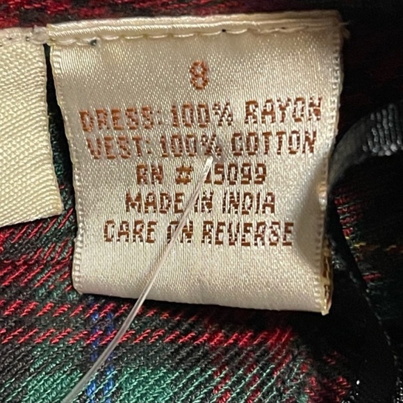 80’s 90’s Vintage Plaid Christmas Maxi Dress 8 Pockets Velvet Embellishments - Picture 15 of 15